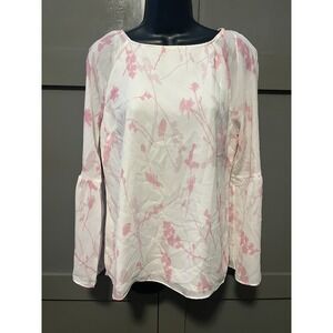 Banana Republic White Floral Semi-Sheer Chiffon Bell Sleeve Pullover Blouse Sz S